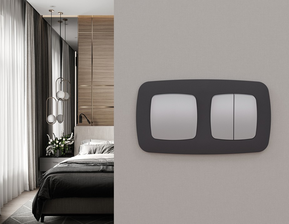 Выключатель перекрестный двухклавишный без рамки Ambrella Volt OMEGA MO503030