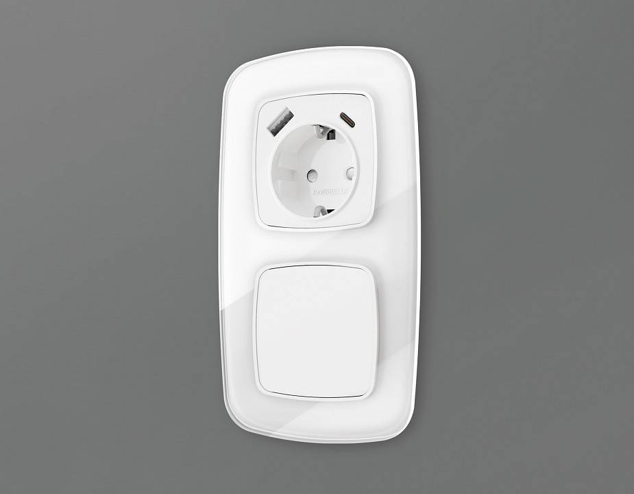Накладка для розетки с заземлением и со шторками и 2хUSB type A и C Ambrella Volt Quant OP1100