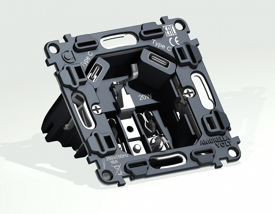 Механизм розетки с заземлением и 2хUSB type C Ambrella Volt QUANT VM165