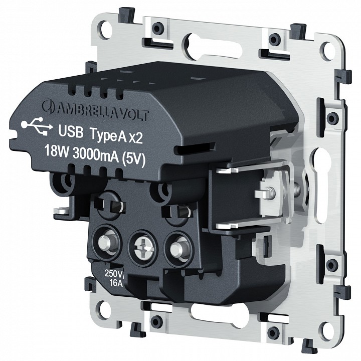 Механизм розетки с заземлением и 2хUSB type C Ambrella Volt QUANT VM165