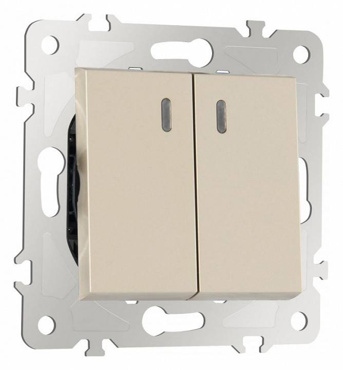 Выключатель проходной двухклавишный с подсветкой без рамки Arte Milano 203 203.33-2.shampan