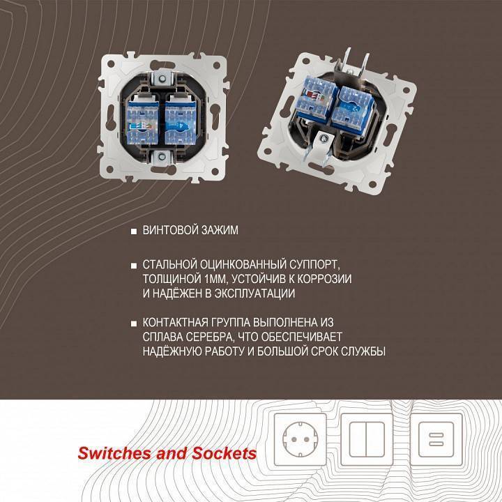 Розетка двойная RJ-11 и Ethernet RJ-45, без рамки Arte Milano am-203 203.44-1.shampan