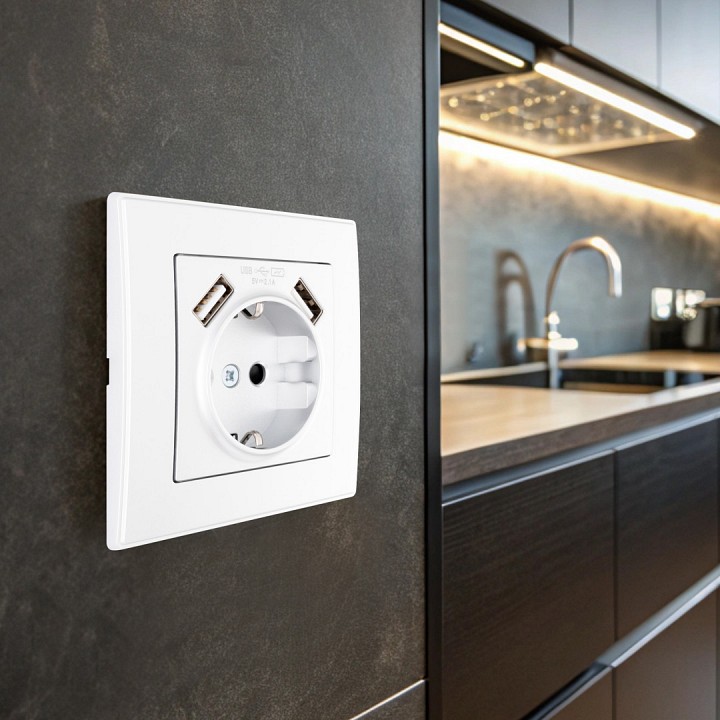 Розетка с заземлением и со шторкой и 2хUSB Arte Milano SET06-1 SET06-1-47-1 white