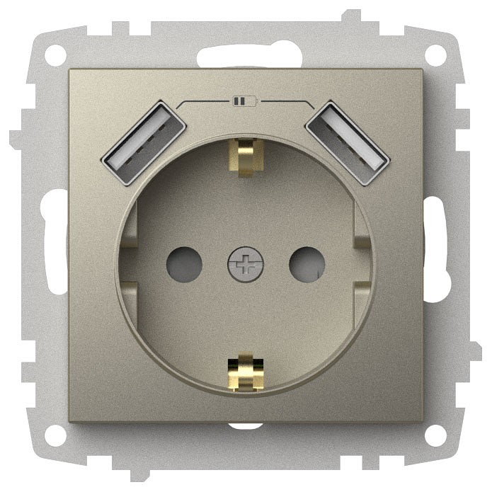 Розетка с заземлением и со шторкой и 2хUSB type A, без рамки Elbi Eleсtriс Zena Vega 609-011400-317