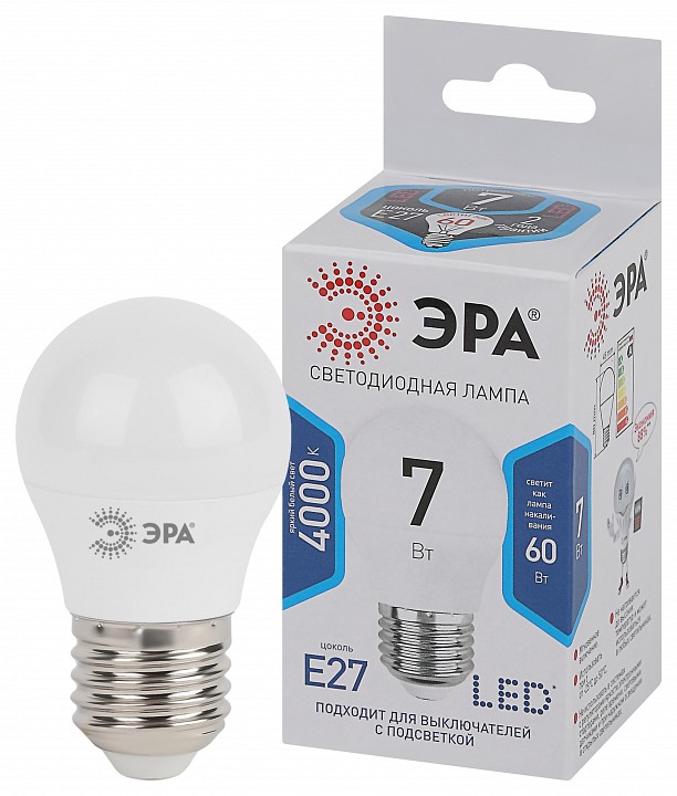 Лампа светодиодная Эра Стандарт LED P45-7W-840-E27