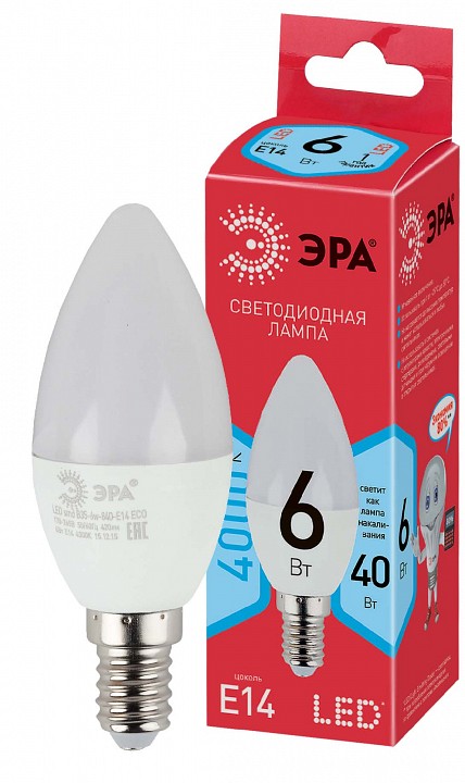 Лампа светодиодная Эра  ECO LED B35-6W-840-E14 R