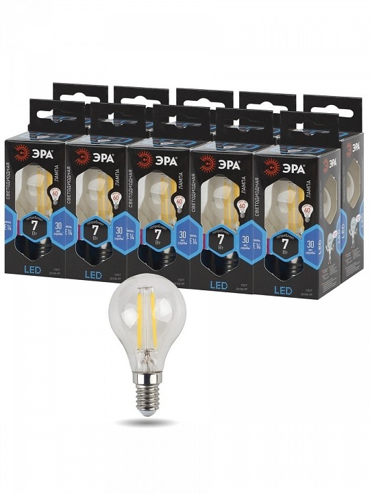 Лампа светодиодная филаментная ЭРА F-LED Шар P45 7 Вт E14 4000 К F-LED P45-7W-840-E14