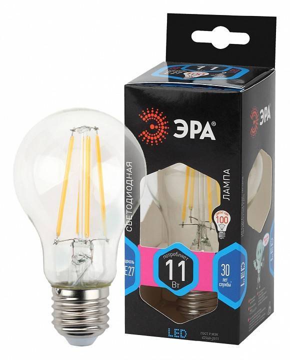 Лампа светодиодная филаментная ЭРА F-LED A60 11 Вт E27 4000 K Б0035026