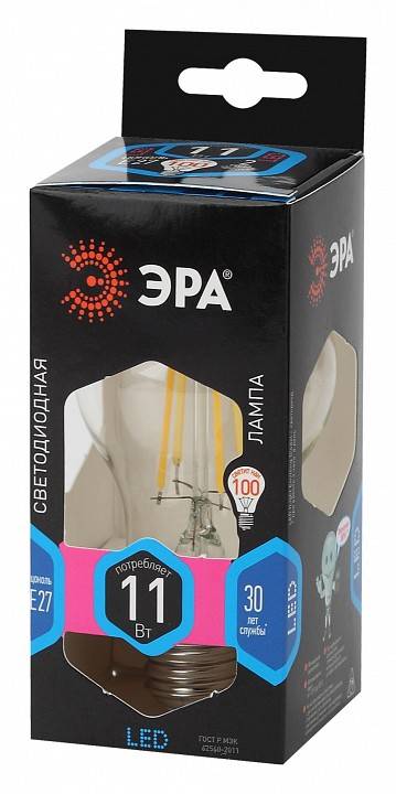 Лампа светодиодная филаментная ЭРА F-LED A60 11 Вт E27 4000 K Б0035026