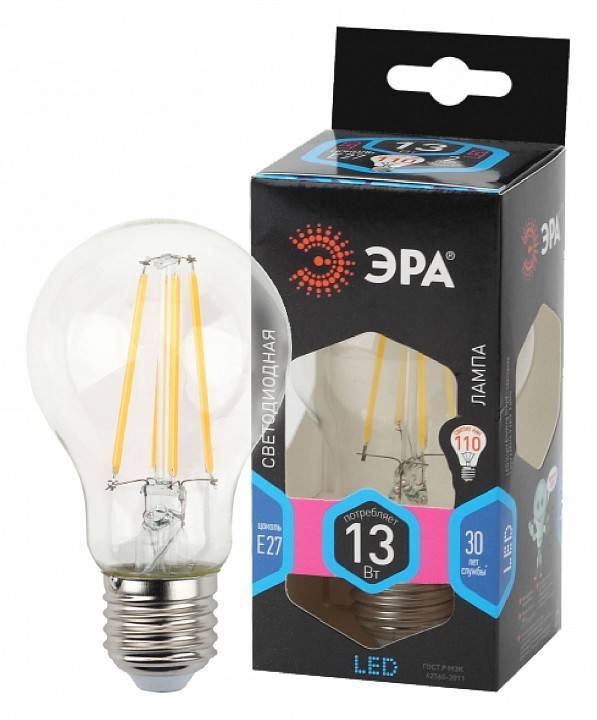 Лампа светодиодная филаментная ЭРА F-LED A60 13 Вт E27 4000 K Б0035028