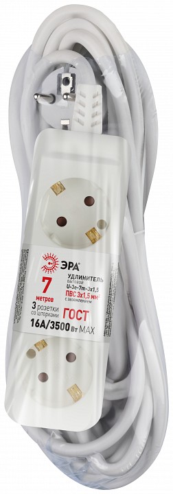 Удлинитель ЭРА U-3e 3 розетки с заземлением 7 м 3х1.5 мм² U-3e-7m-3x1,5