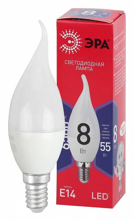 Лампа светодиодная ЭРА ЭКО E14 8 Вт 6500 К Б0045345