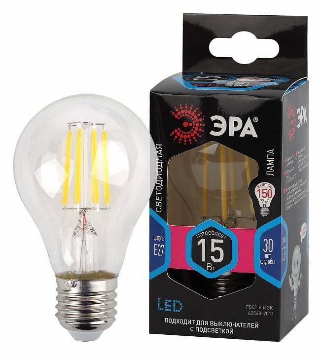 Лампа светодиодная филаментная ЭРА F-LED A60 15 Вт E27 4000 K Б0046983