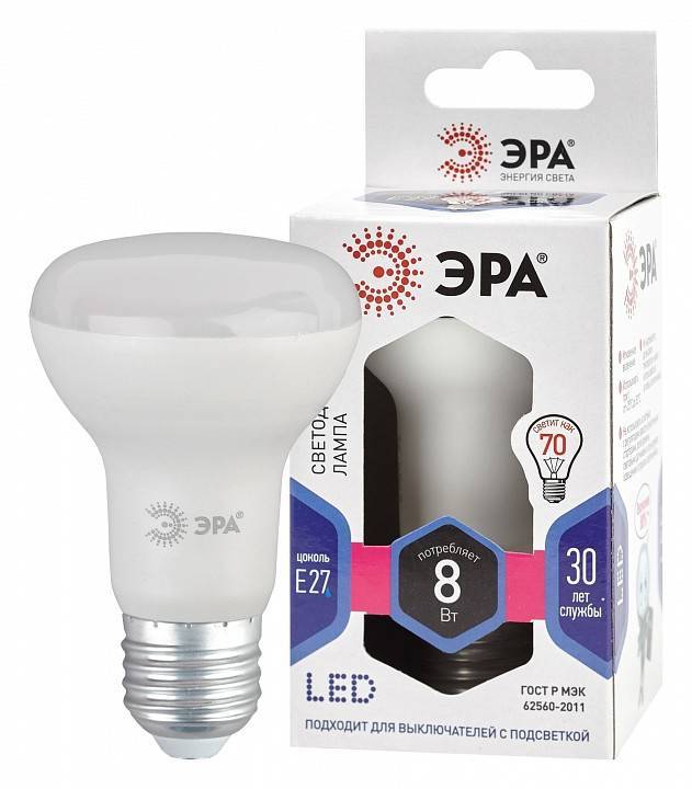 Лампа светодиодная ЭРА STD E27 8 Вт 6000 K Б0048024