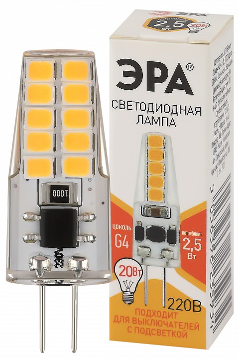 Лампа светодиодная ЭРА Стандарт G4 2.5 Вт 2700 К LED-JC-2,5W-220V-SLC-827-G4