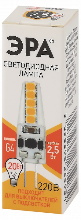 Лампа светодиодная ЭРА Стандарт G4 2.5 Вт 2700 К LED-JC-2,5W-220V-SLC-827-G4