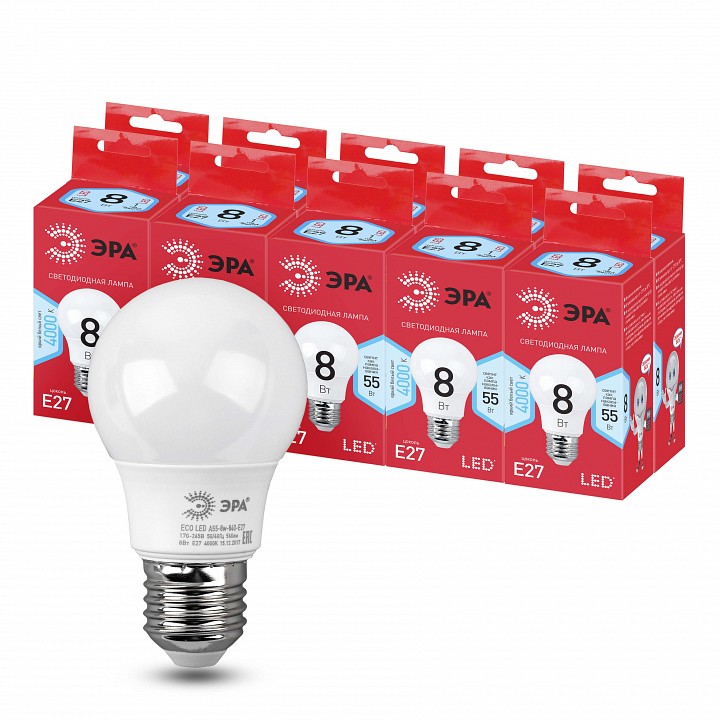 Лампа светодиодная Эра  LED A55-8W-840-E27 R