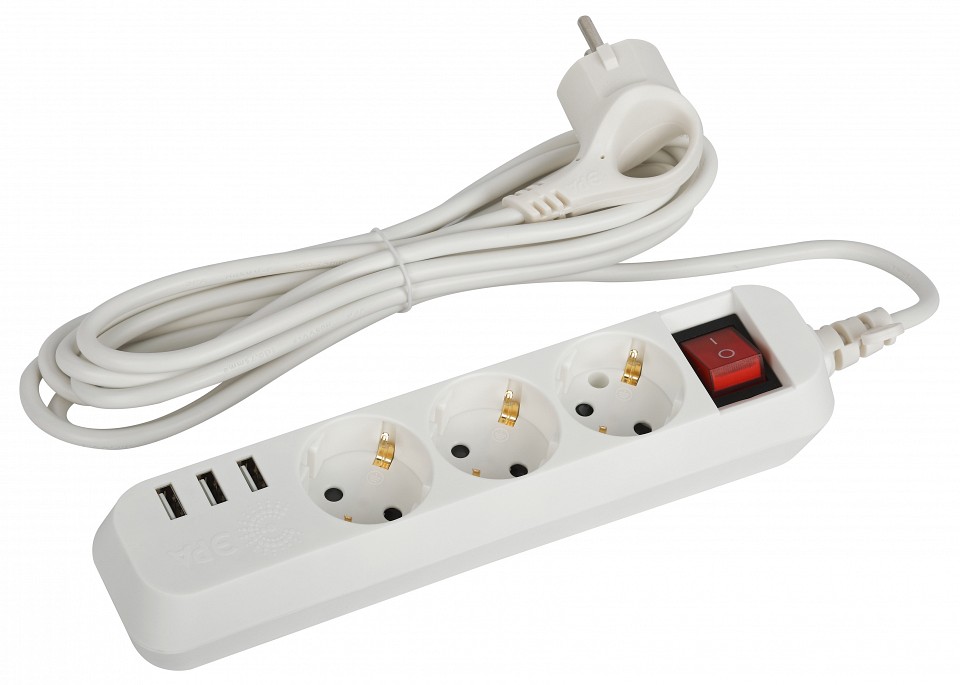 Удлинитель с выключателем Эра  U-3es-3m-USB