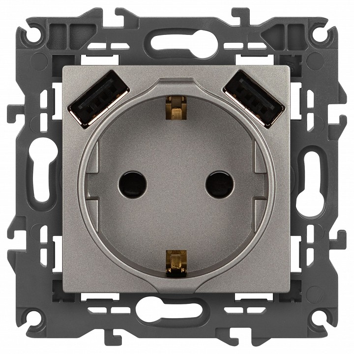 Розетка с заземлением и со шторкой и 2хUSB, без рамки Эра Эра Elegance 14-4109-16