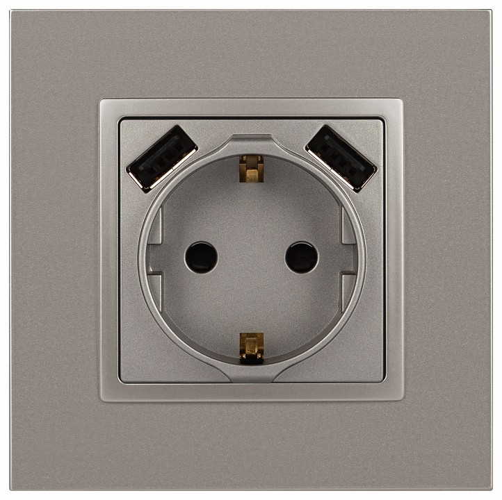 Розетка с заземлением и со шторкой и 2хUSB, без рамки Эра Эра Elegance 14-4109-16