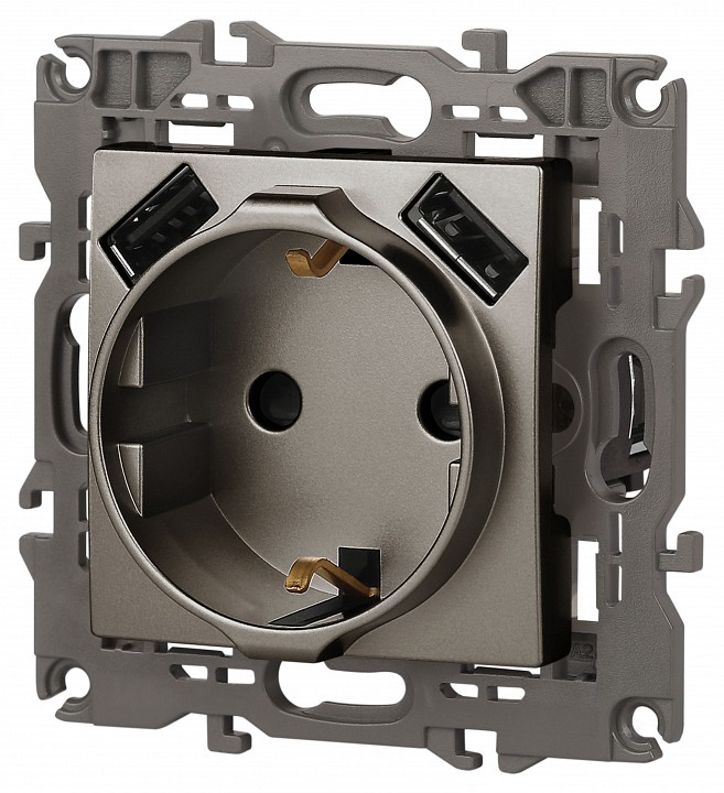 Розетка с заземлением и со шторкой и 2хUSB, без рамки Эра Эра Elegance 14-4109-16