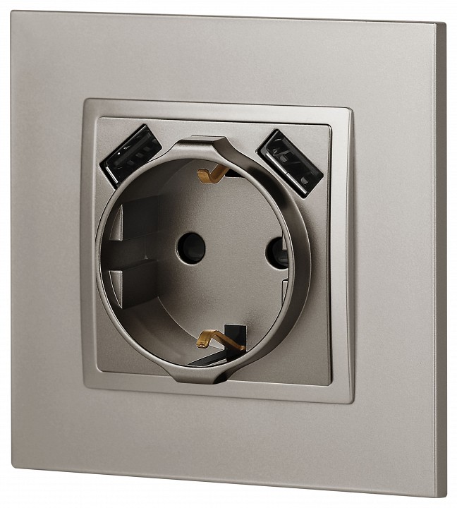 Розетка с заземлением и со шторкой и 2хUSB, без рамки Эра Эра Elegance 14-4109-16