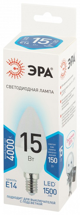 Лампа светодиодная ЭРА Стандарт E14 15 Вт 4000 К LED-B35-15W-840-E14