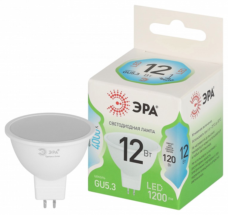 Лампа светодиодная ЭРА Green Line MR16 12 Вт 4000 K GU5.3 LED MR16-12W-840-GU5.3 GL