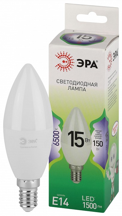 Лампа светодиодная Эра Green Line E14 15Вт 6500K LED B35-15W-865-E14 GL