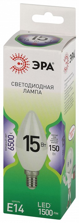 Лампа светодиодная Эра Green Line E14 15Вт 6500K LED B35-15W-865-E14 GL