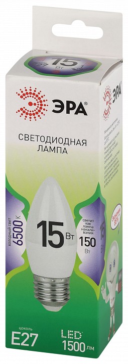 Лампа светодиодная Эра Green Line E27 15Вт 6500K LED B35-15W-865-E27 GL