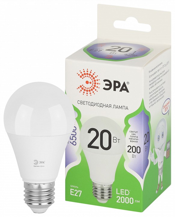 Лампа светодиодная ЭРА Green Line Груша A60 20 Вт E27 6500 К LED A60-20W-865-E27 GL