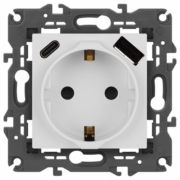 Розетка с заземлением и со шторкой и 2хUSB, без рамки Эра Эра Elegance 14-4108-01