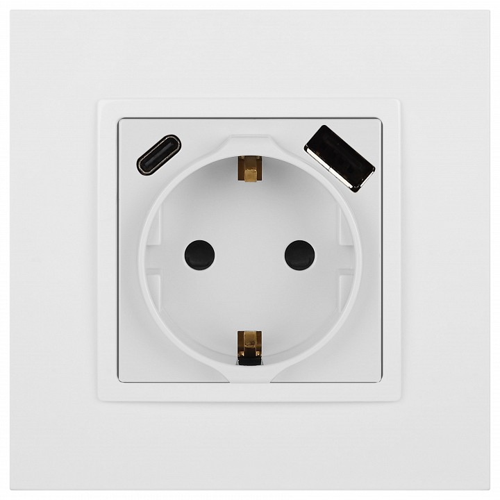 Розетка с заземлением и со шторкой и 2хUSB, без рамки Эра Эра Elegance 14-4108-01