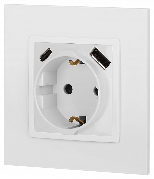 Розетка с заземлением и со шторкой и 2хUSB, без рамки Эра Эра Elegance 14-4108-01