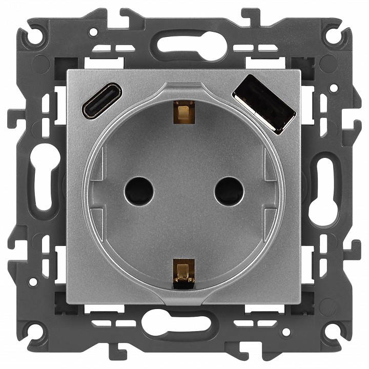 Розетка с заземлением и со шторкой и 2хUSB, без рамки Эра Эра Elegance 14-4108-03