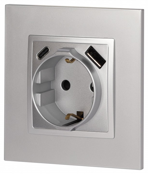 Розетка с заземлением и со шторкой и 2хUSB, без рамки Эра Эра Elegance 14-4108-03