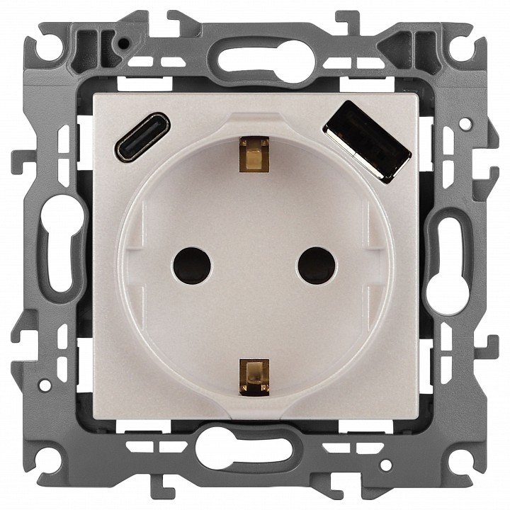 Розетка с заземлением и со шторкой и 2хUSB, без рамки Эра Эра 12 12-4108-15