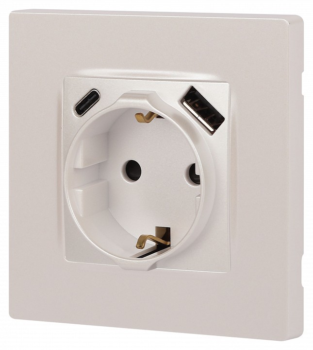 Розетка с заземлением и со шторкой и 2хUSB, без рамки Эра Эра 12 12-4108-15