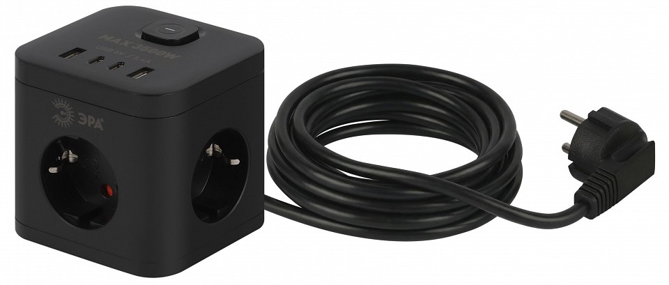 Удлинитель с выключателем Эра  CUBE-3es-1,5m-4USB-B