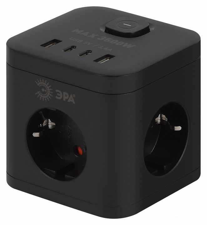 Удлинитель с выключателем Эра  CUBE-3es-1,5m-4USB-B