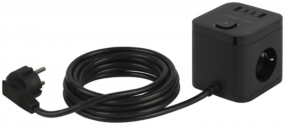 Удлинитель с выключателем Эра  CUBE-3es-1,5m-4USB-B
