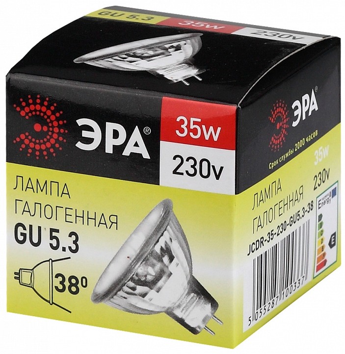 Лампа галогенная ЭРА GU5.3 MR16 35 Вт 230 В GU5.3-JCDR-35W-230V-CL