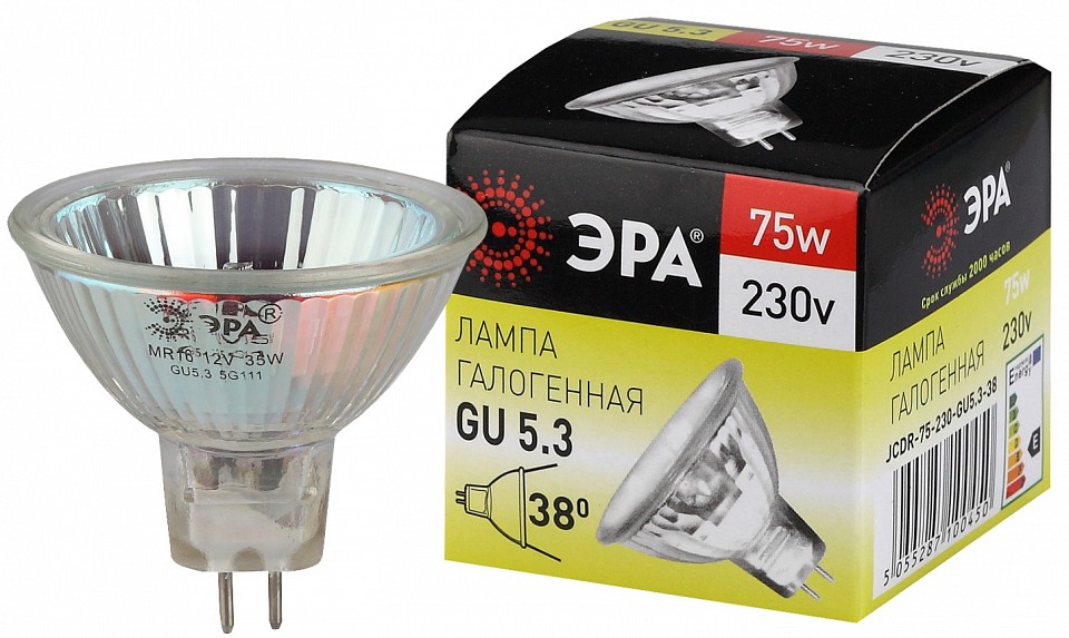 Лампа галогеновая Эра  GU5.3-JCDR (MR16) -75W-230V-CL