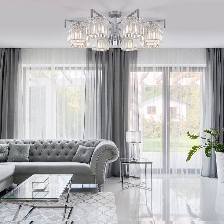 Люстра на штанге Eurosvet April 10126/8 хром/прозрачный хрусталь Strotskis Smart 10126/8