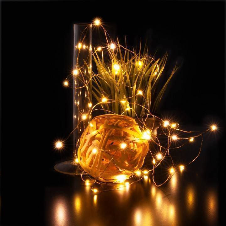 Гирлянда Нить Eurosvet Роса 400-007 теплый белый 5 м на батарейках 400-007