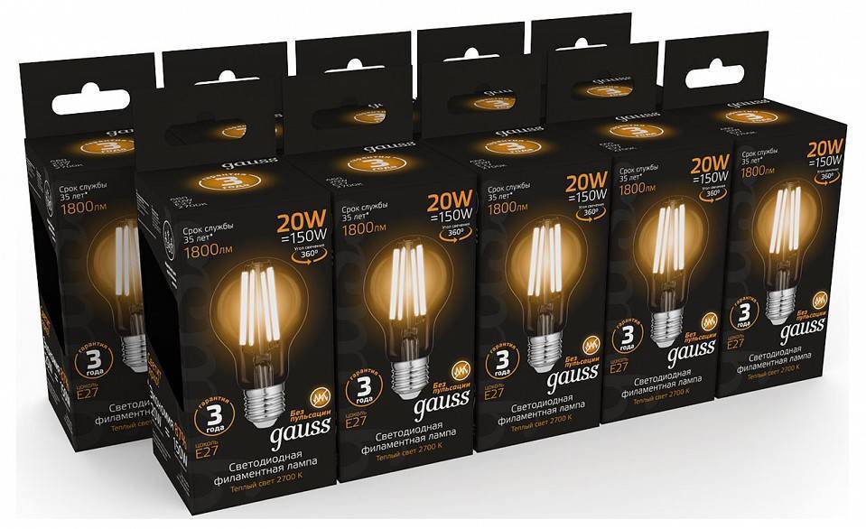 Лампа светодиодная Gauss Filament A60 E27 20 Вт 2700 K 102902120