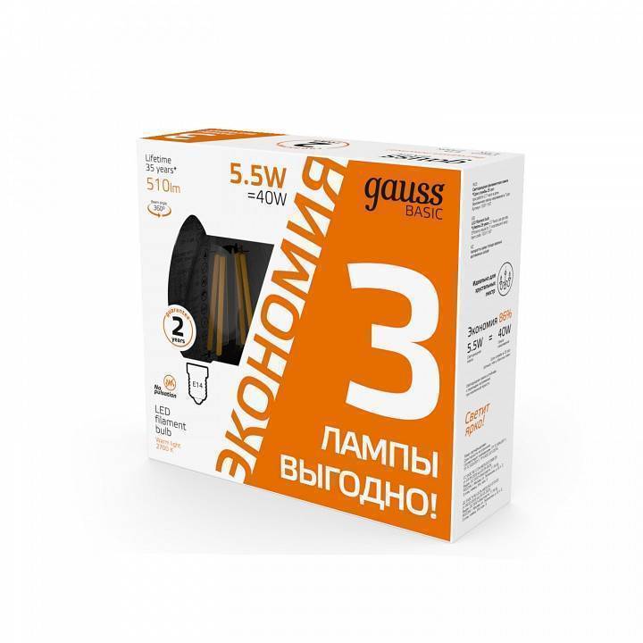 Набор светодиодных ламп Gauss Basic Filament E14 5.5 Вт 2700 K 1031116T