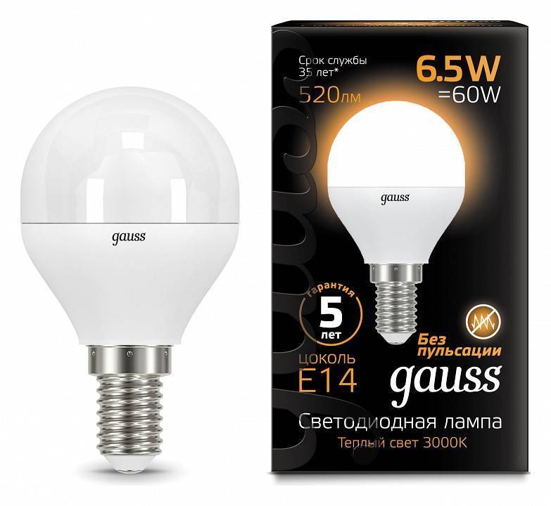 Лампа светодиодная Gauss  E14 6.5Вт 3000K 105101107