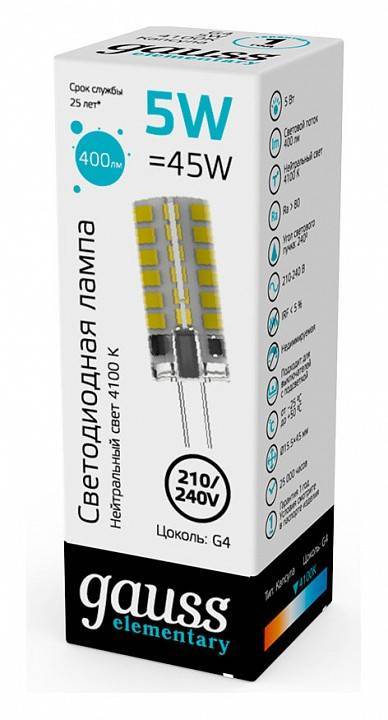 Лампа светодиодная Gauss Elementary G4 5 Вт 4100 K 18025